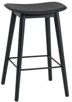 Muuto Fiber Bar Stool with Wooden Base Black/Black H66 cm