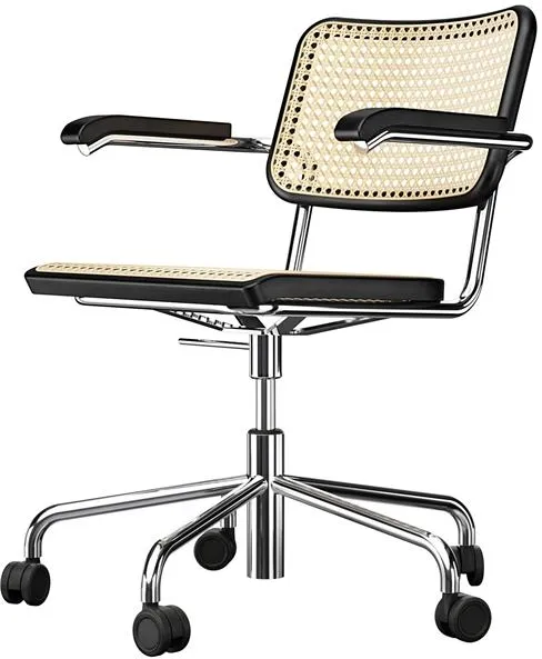 Thonet S 64 VDR Swivel office chair with armrests Chrome/Black stained beech wood
