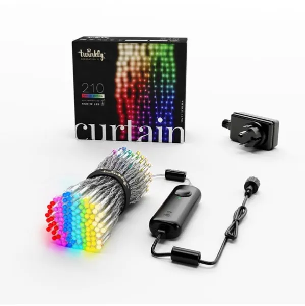 Twinkly Curtain - 210 App-Controlled 210 RGB + Warm White LEDs. 1.5 x 2.1 Metres. Clear Wire.