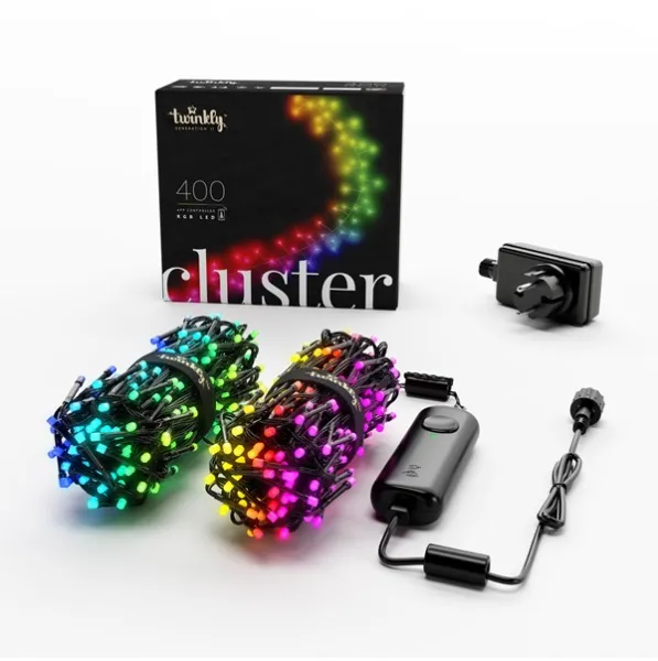 Twinkly Cluster - 400 App-controlled RGB LEDs. 6 Metres. Black Wire.