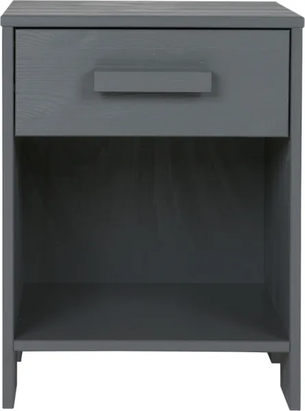 Dennis, Bedside table with drawer, dark grey, H52x36x39 cm, pine