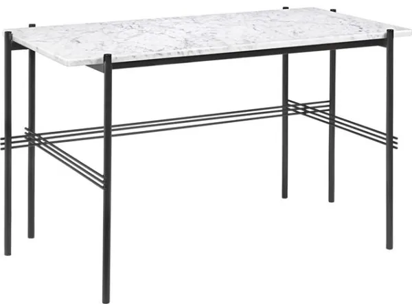 GUBI TS Desk 120 x 60 cm with Black Base and White Carrara Marble Top
